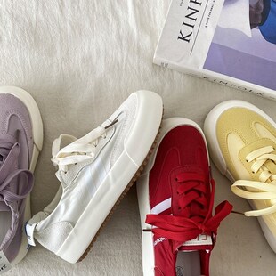 喜叔红色芭蕾德训鞋女款2025新款夏季薄款透气Q帆布鞋休闲运动板