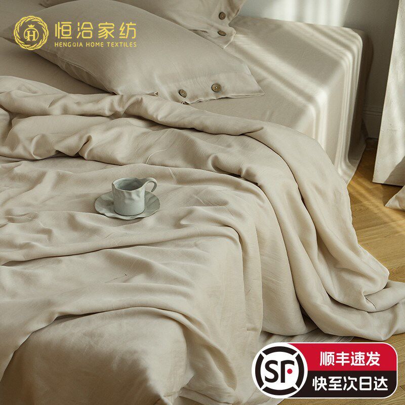 夏季超细旦纯色液氨m莱赛尔夏凉被四件套丝滑凉感可水洗空调被灰
