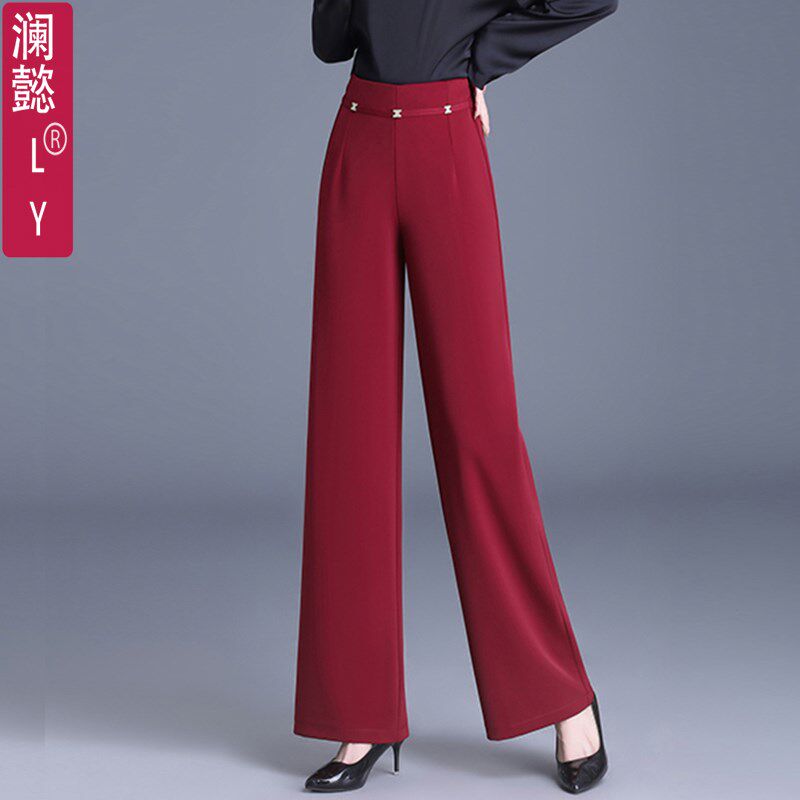 秋冬厚款阔腿f裤女长裤垂顺坠感后腰松紧大码裤直筒裤舞蹈裤西裤
