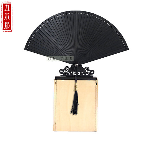 骨扇18厘米镂空全竹折扇子 5.4寸黑色平板迷你小R折叠扇女夏16公