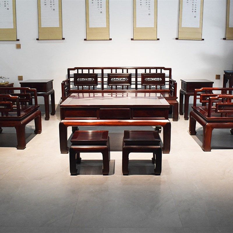 得善红木印尼黑酸枝沙发小轩窗沙A发八件套中式实木沙发组合八件