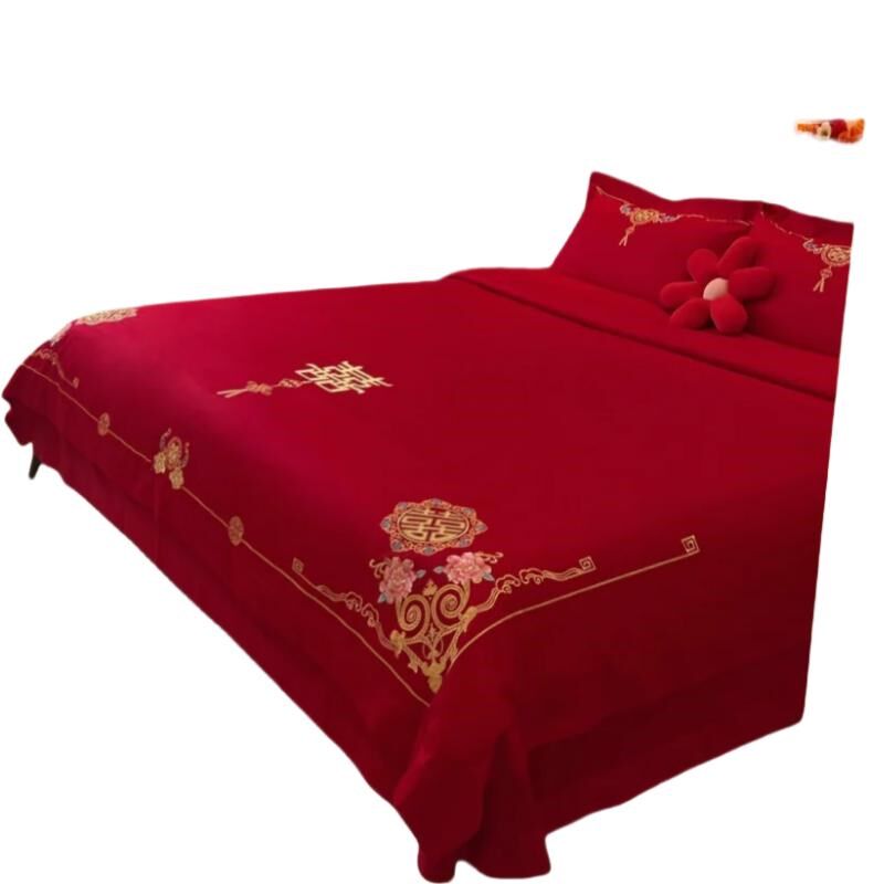 新中式结婚四g件套全棉2024新款红色被套婚庆床单婚嫁床上用品,床上用品,婚庆床品套件,淘宝优惠券,粉丝福利购,淘宝优惠卷