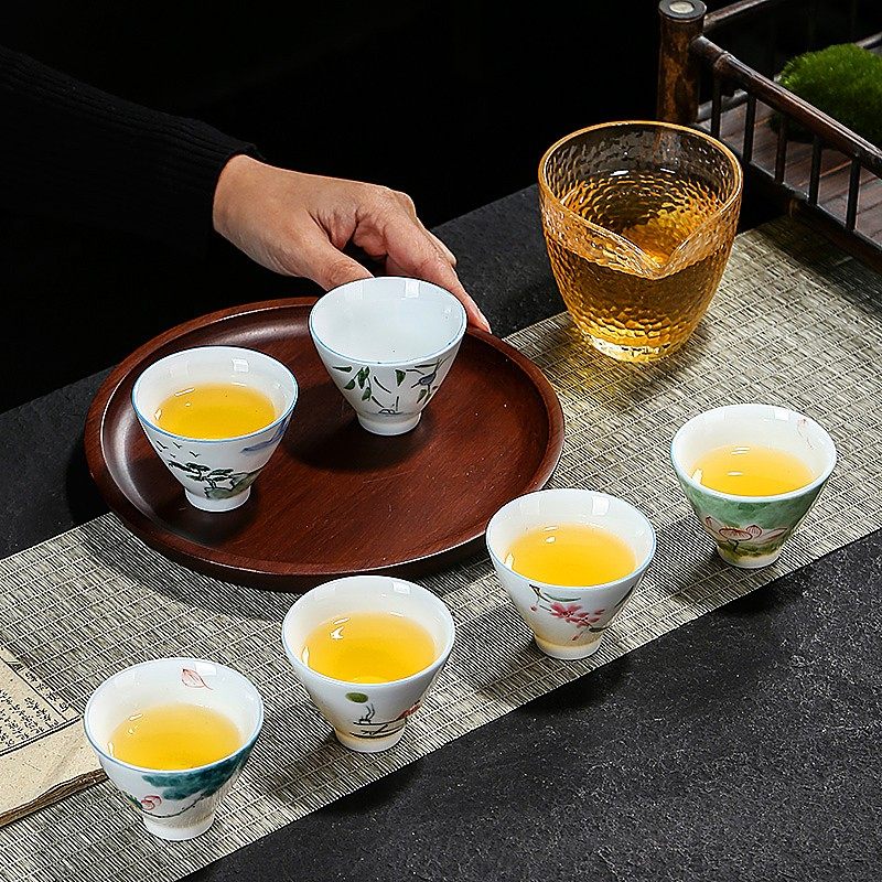 纯手工绘画茶杯白瓷斗笠杯陶瓷茶具D品茗杯青花茶盏小杯子礼盒套