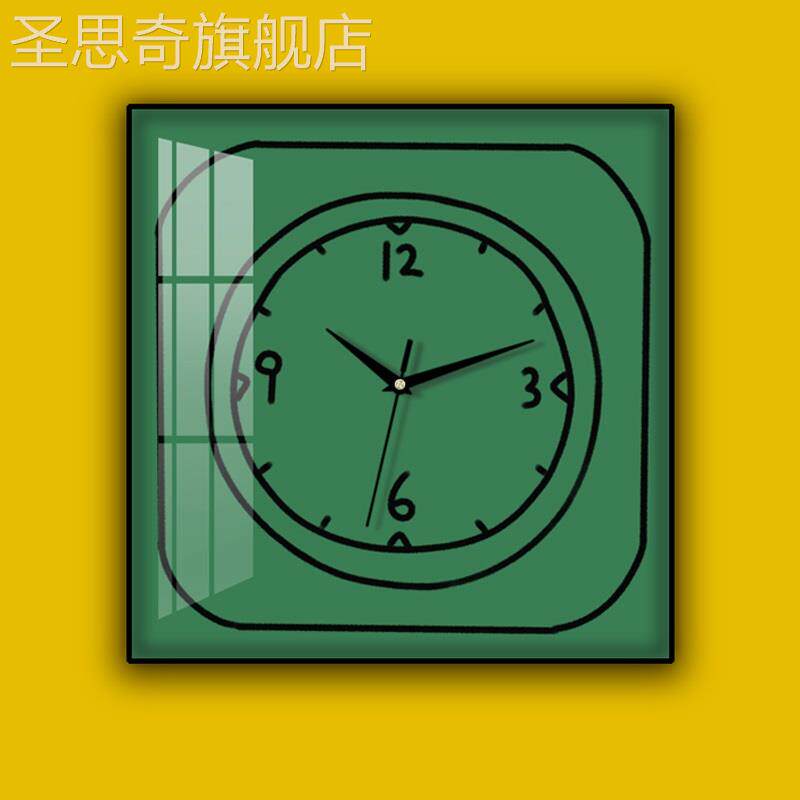 网红小极欧众北简简约现代时x钟画正方形挂钟电表箱遮挡静音装饰