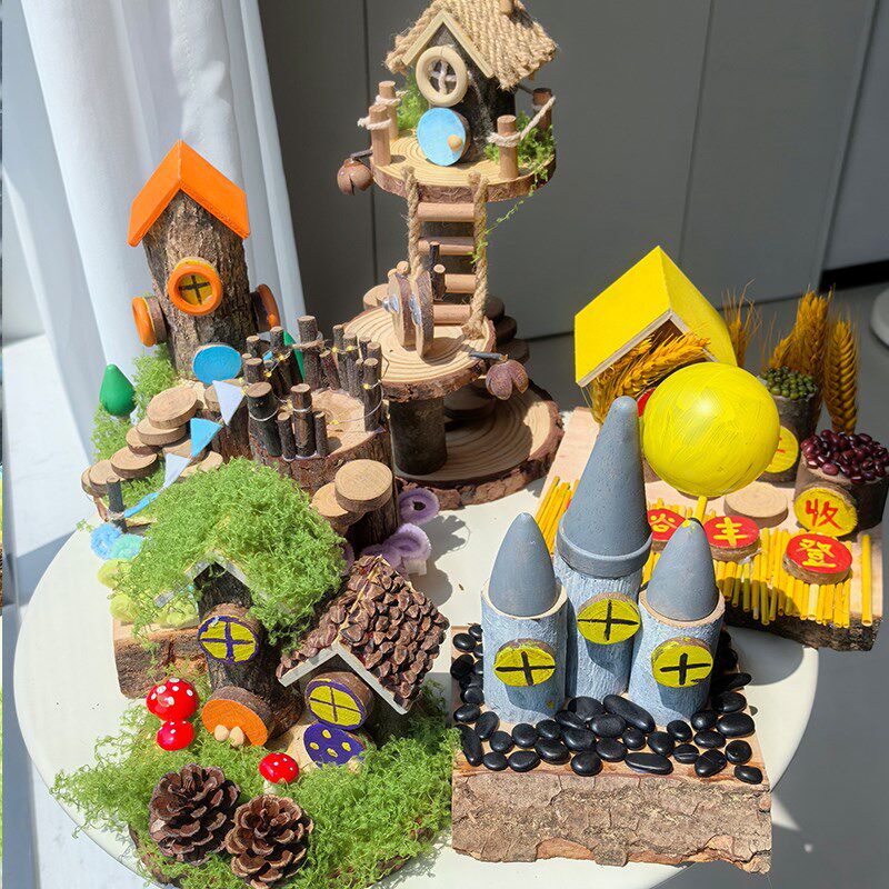 幼儿园低结构原木材料美工区域 DIY自然干树枝R木片手工制作业树