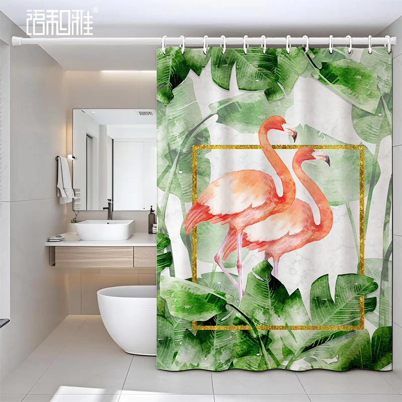 浴帘北欧绿植印花浴室淋浴洗澡隔断帘透气防水速干拉帘防走光定制