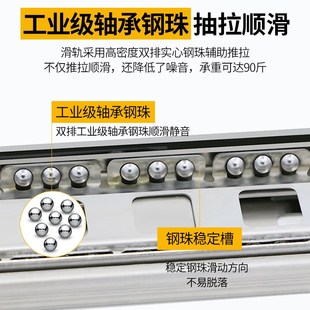 304不锈钢45宽家具键盘抽屉滑道轨道3节橱柜加厚滑轨阻尼缓冲导轨