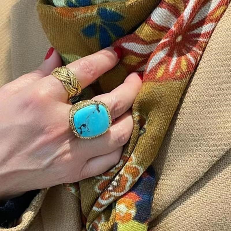 BKP曼谷公园法式戒中古设计复古麻花天然石戒指编织秋冬高级