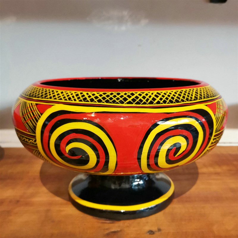 四川大凉山西昌彝族民间漆器餐具彩绘手工艺品特色大木柯汤碗汤盆