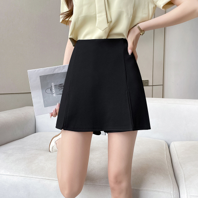 假两件裙裤女短款小个子设计感一体前裙后裤夏薄阔腿垂直黑色短裤