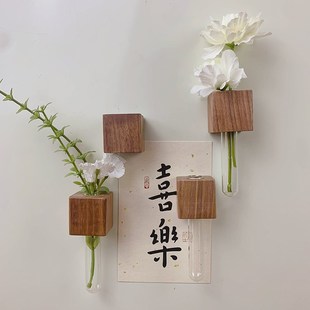 创意黑胡桃木花瓶冰箱贴磁贴鲜花装饰品吸铁石摆件插花器花束装饰