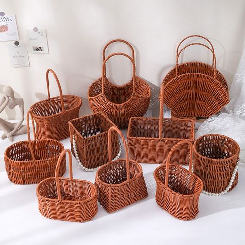 手工编织仿藤花篮鲜花包装花店插花手提婚礼干花包花花束篮子材料