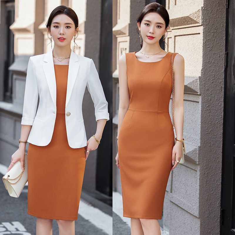 职业连衣裙女夏季两件套主持人正装小西装外套工作服女西服套装裙