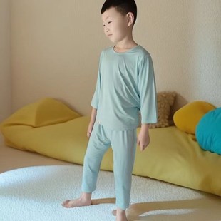 杰龙孟欧儿童夏季睡衣(木棉)童装九分空调服套装 冰爽丝滑细腻