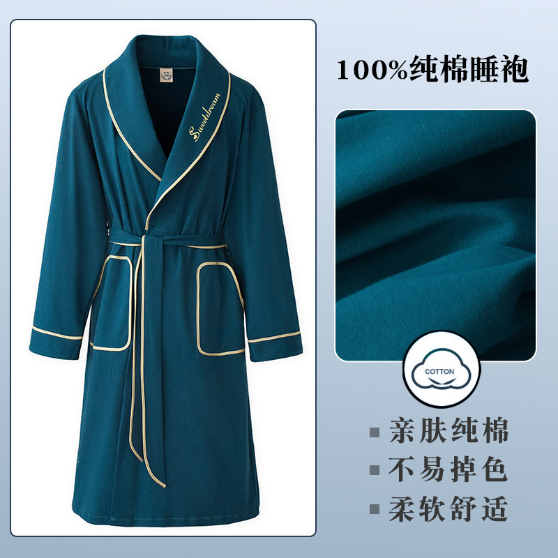 睡袍男士春秋款纯棉长袖新款家居服夏天独特长款薄款大码睡衣男款
