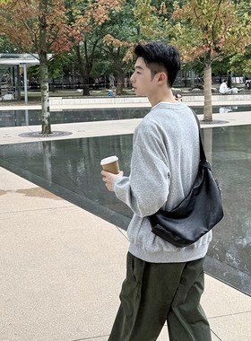 420g重磅灰色基础圆领卫衣男生2024秋季男款套头外套长袖内搭宽松