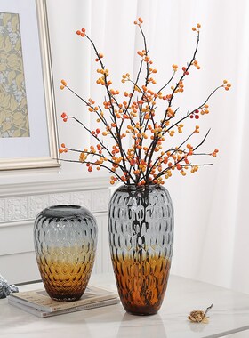 落日熔金琉璃花瓶琥珀色美式创意蜂窝花器摆件客厅酒店插花装饰品