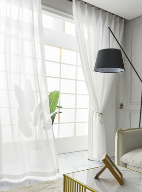 垂顺白色纱帘窗帘透光不透人金刚纱卧室沙遮阳雪纺薄纱飘窗魔术贴