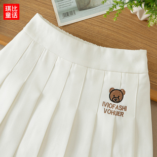 女童半身裙百褶裙夏季新款儿童夏装短裙女孩中大童白色学院风裙子