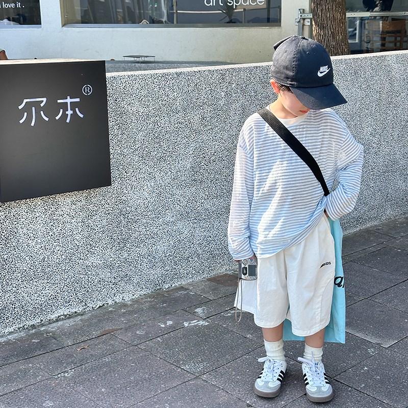 依依妈男童拼色条纹长袖防晒衣t恤儿童夏装薄款宝宝休闲皮肤衣潮