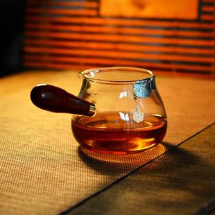 手工镶银贴锡公杯耐热侧把家用茶道 公道杯玻璃分茶器加厚大号日式