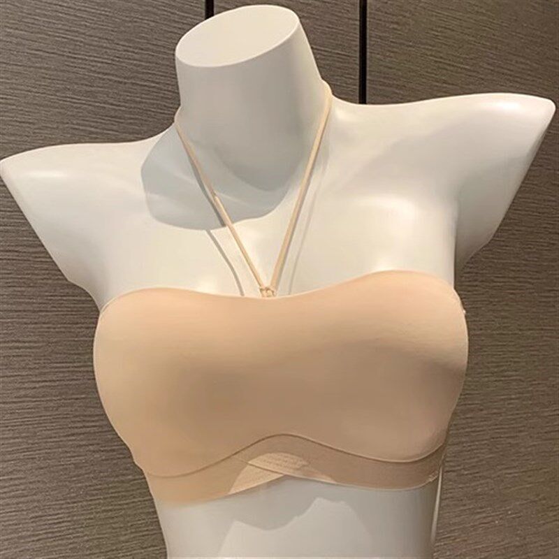 无肩带内衣女g小胸聚拢防滑两穿抹胸隐形可Q拆卸挂脖美背文胸罩