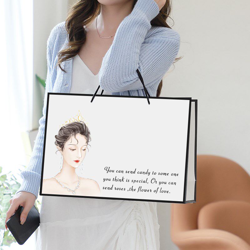 插画少女服装袋包装袋礼品袋子化妆购物袋M大小号纸袋手提袋纸袋