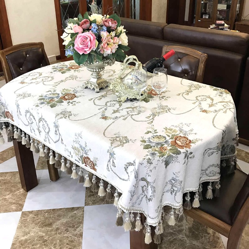 高档欧式长椭圆形桌布餐桌家用可伸缩折叠圆桌台布V布艺餐桌布定