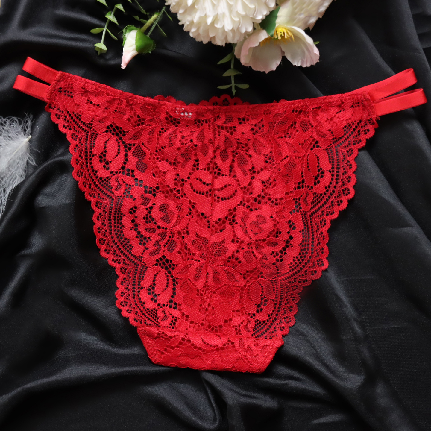 性感红丝蕾丝内裤女低腰纯欲风