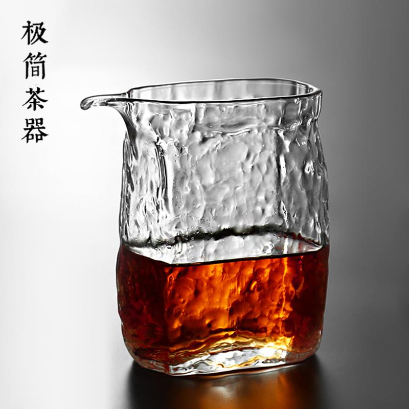 日式四方高硼硅玻璃公道杯锤纹分茶器高档公杯茶海匀杯茶具配件