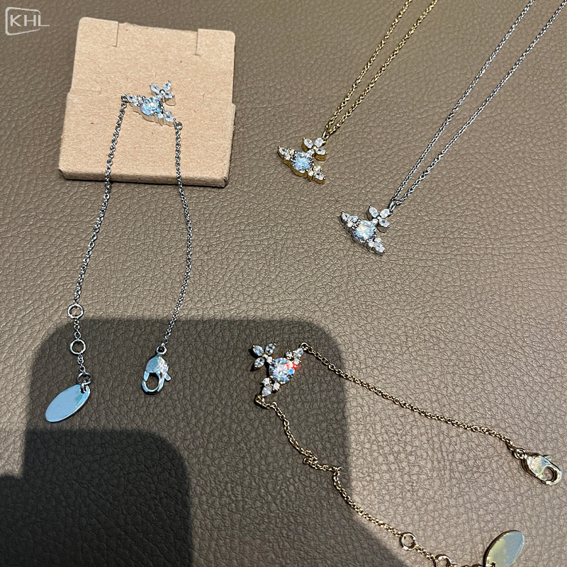 西太后满钻花朵项链手链白钻锁骨