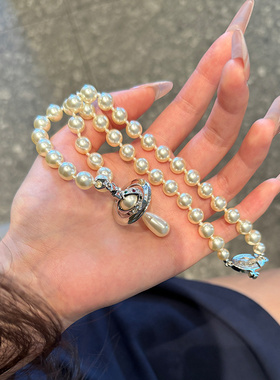 西太后水滴珍珠土星飞碟项链复古