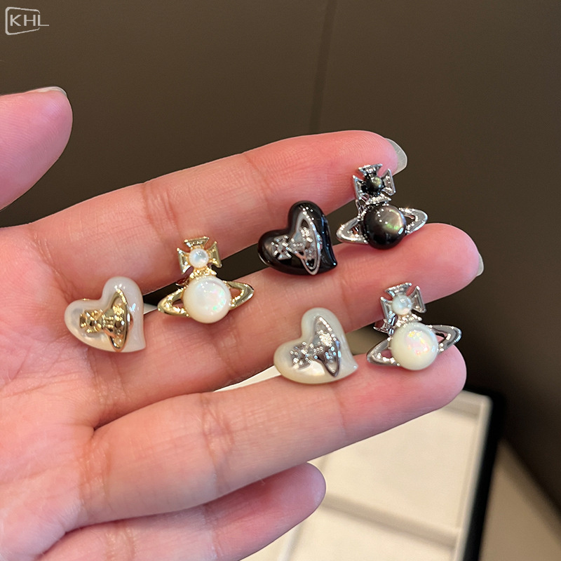 西太后不对称爱心土星耳钉