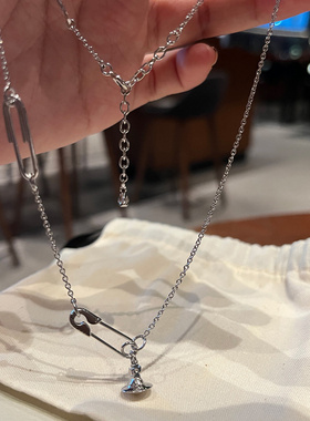 西太后别针土星项链极简银链星球