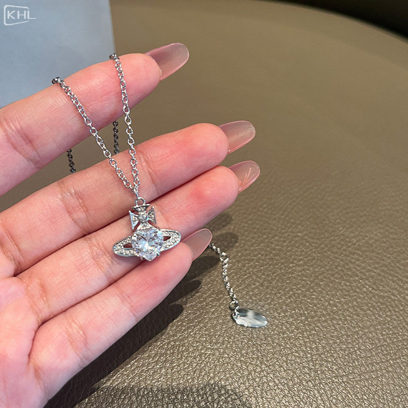 西太后白色爱心钻土星项链耳钉