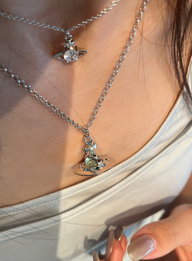 西太后薄荷绿土星项链时尚首饰