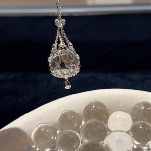 S925银网兜双A白水晶项链毛衣链复古时尚轻奢贵妇风毛衣链可调链