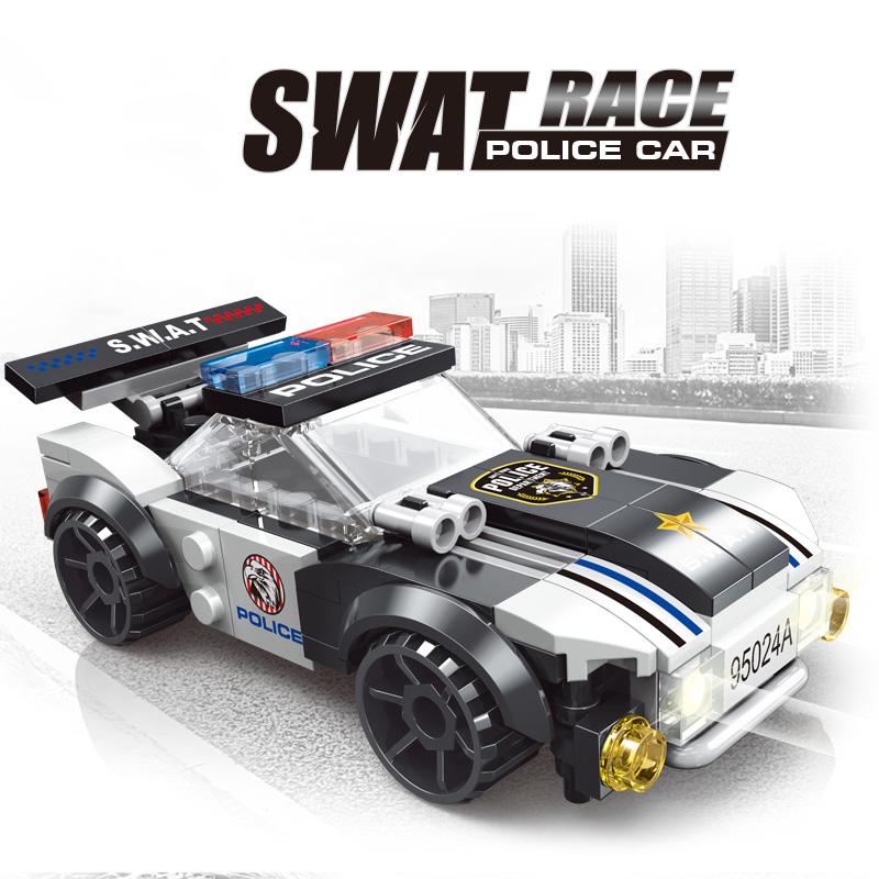 黑白警车入门级难度积木拼装玩具