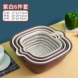 双层洗菜盆沥水篮厨房洗水果滤水篮淋漏J水家用六件套洗菜盘菜篮