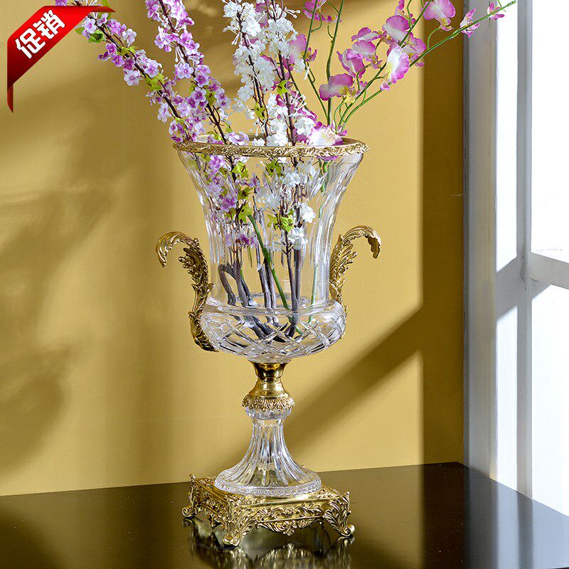 欧式美式水晶配铜k花瓶花插花器高档奢华摆件客厅玄关家居工艺摆