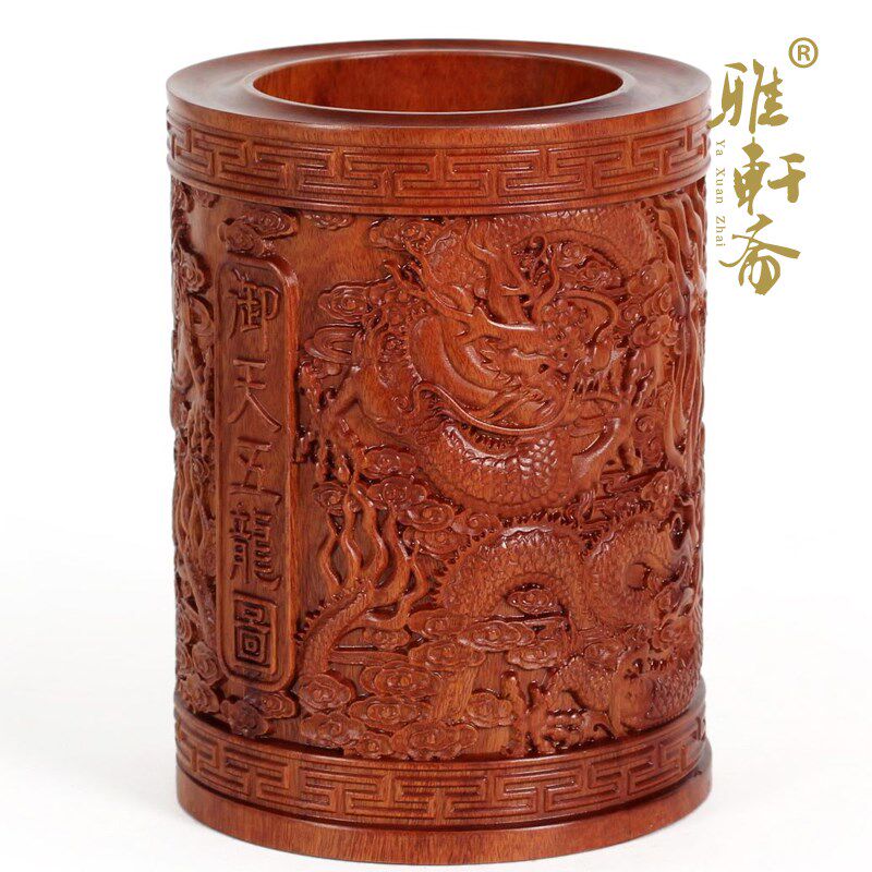 特大号木雕工艺品红木摆件 御天A五龙笔筒 龙年礼物商务礼品新款