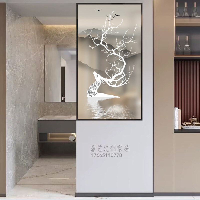 现代简约艺术g玻璃屏风半墙隔断客厅装饰卧室遮挡入户玄关干湿分