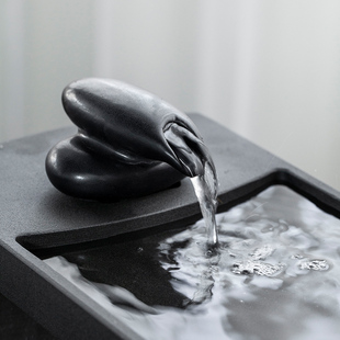 简约中式长方形小水池鱼池古法水缸D瀑布造景流水鱼缸摆件循环水