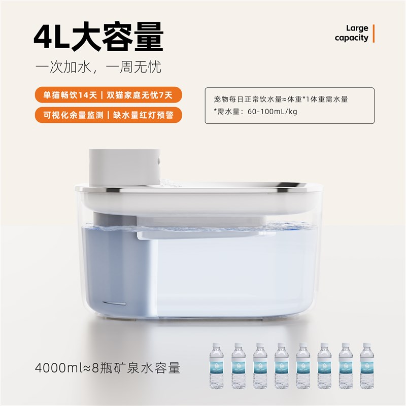 尾巴与尾巴猫咪饮水机狗狗喝水器自D动循环流动无线不插电4L大容