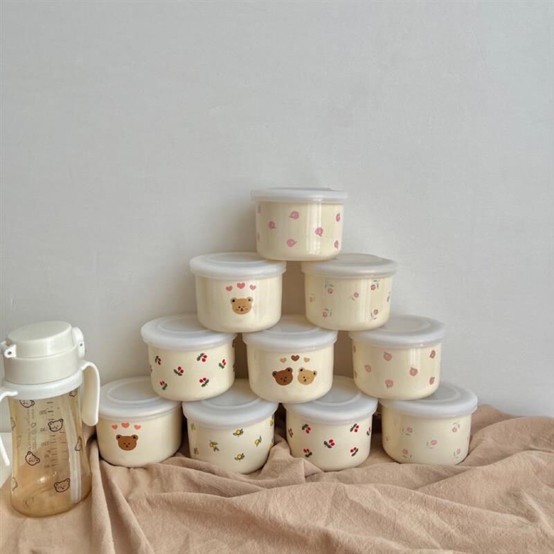 ins新款宝宝辅食碗o 便携式保温陶瓷辅食碗 婴儿学吃饭甜品水果碗