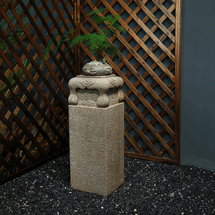 落地摆件祥云柱新中式展示柱茶室装饰仿石柱墩R花园庭院子盆景底