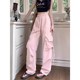 酷飒风加长版 粉色工装 高个子拖地阔腿伞兵 薄款 2q025新款 裤 女夏季