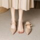 女拖鞋 法式 裸色粗跟一字带尖头高跟4厘米包头凉鞋 一S脚蹬2025春夏