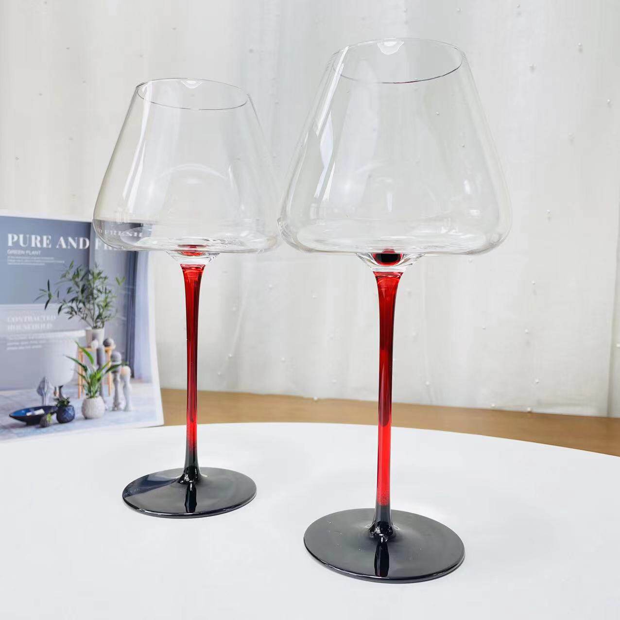 水晶红酒杯黑领结l勃艮第家用酒杯套装葡萄酒杯香槟杯待客用餐具