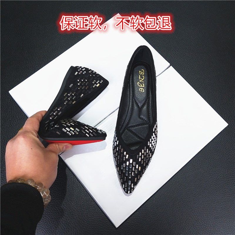 平底鞋女百搭2024春季新款网红浅口尖头单鞋时尚瓢鞋Y软底豆豆鞋